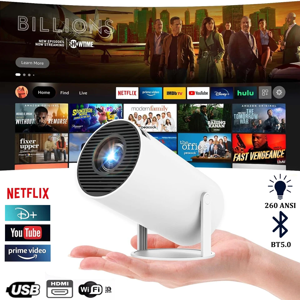 HT88 KaiAqua 4K Android 11 Mini Projector All Winner H713 Wifi6 BT5.0 260ANSI Cinema Home Auto Keystone 1080P Decoding Projector