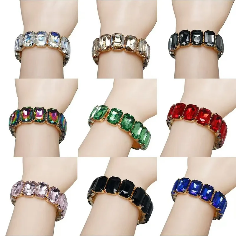 Girls Beautiful rectangular color rhinestone  design steel metal band