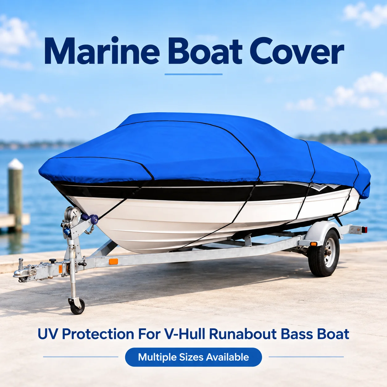 1Pc Blue Universal Heavy Duty Fishing Ski Boat Cover for 11-22' V-Hull Waterproof Sun Protection UV Protection Boat Cover