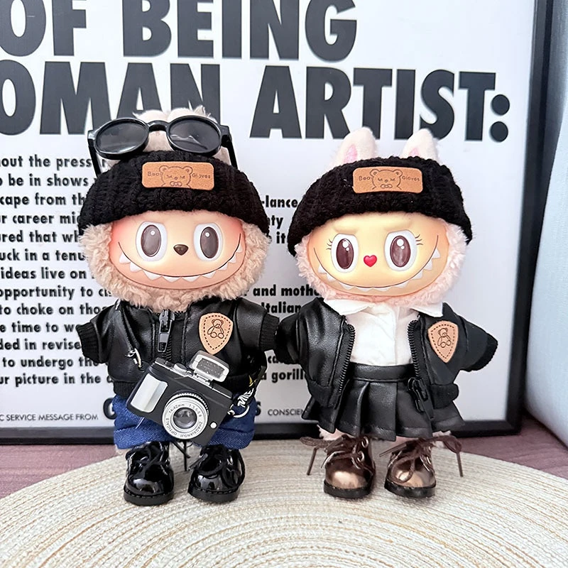 

Labubu 15cm/17cm Doll Clothing - Sitting Party Series Doll Outfits Bear Brand Black Leather Outfit Set Suitable For Labubu I/II