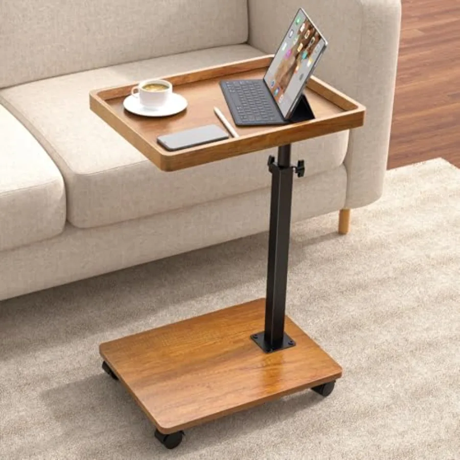 

C Table End Table Adjustable Height 360°Swivel TV Tray Table for Small Spaces Couch Tables That Slide Under C Shaped Side Table
