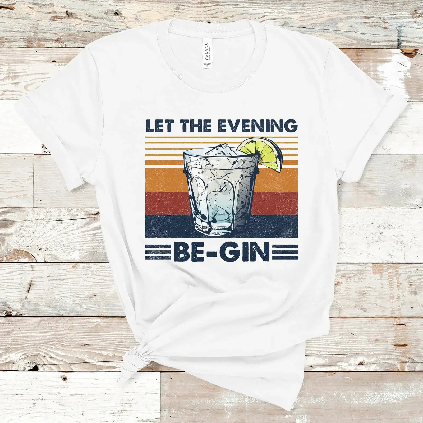 Let The Evening Be Gin Retro Cocktail T Shirt Funny Drinking Party For Adult Humor Alcohol vintage Washed Breathable Versatile