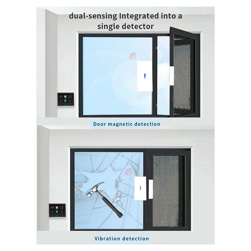 M16K-Vibration+ Magnetic Door Sensor, 5-Level Sensitivity Adjustment Window Glass Break Detector, Requires Alarm Host Operate