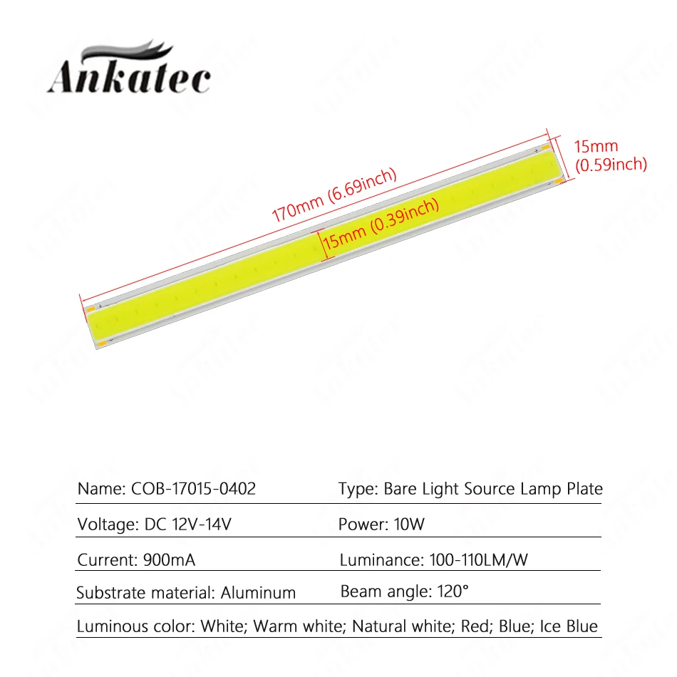 170*15 10W LED COB Chip Lamp Aluminium Panel DC 12-14V 900mA for Car Emergency Outdoor Floodlights Work Portable Lights Fixtures