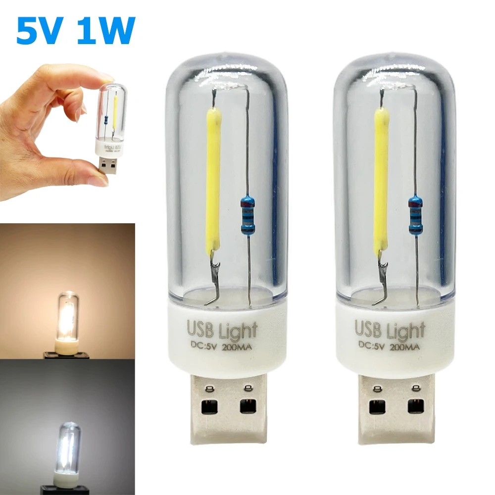 Led Night Light 1W Portable Usb Lamp Power Bank Camping 5V Filament Reading Lights Cabinet Desk Lamps Warm/Cool White