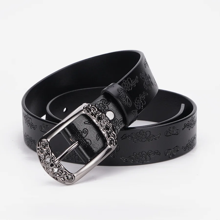 حزام نسائي من الجلد الأصلي Fashionretroeasiest لحزام جلد البقر بإبزيم دبوسي مع حزام جينز كاجوال