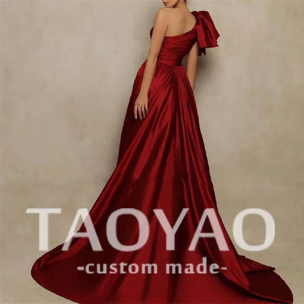 Red Satin A-Line One Shoulder Wedding Dress Prom Dress Formal Evening Dresses Ladies Dinner Party Dresses Vestidos De Noche