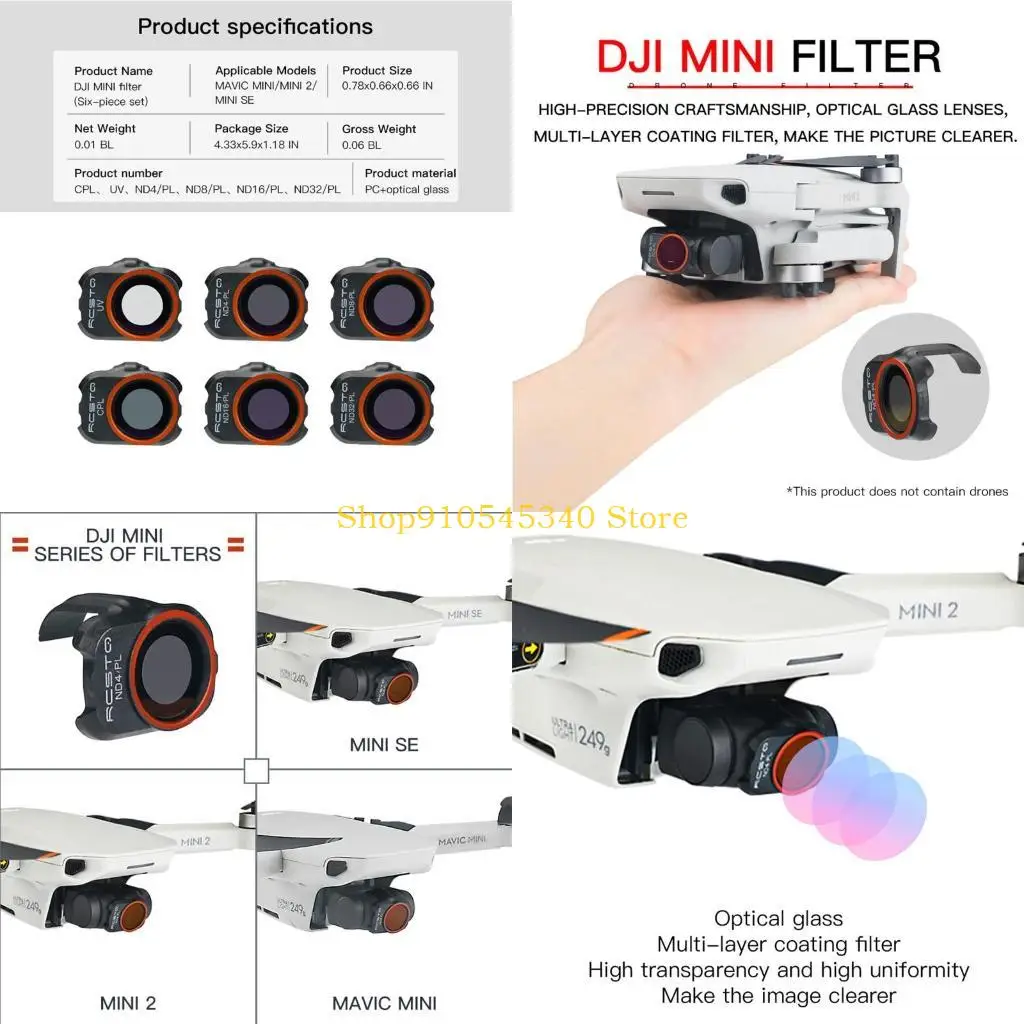 

U2JA Camera Lens Filter Set for DJI-Mavic MINI 1 2 ND4 ND8 ND16 ND32 CPL 4/8/16/32 NDPL UV