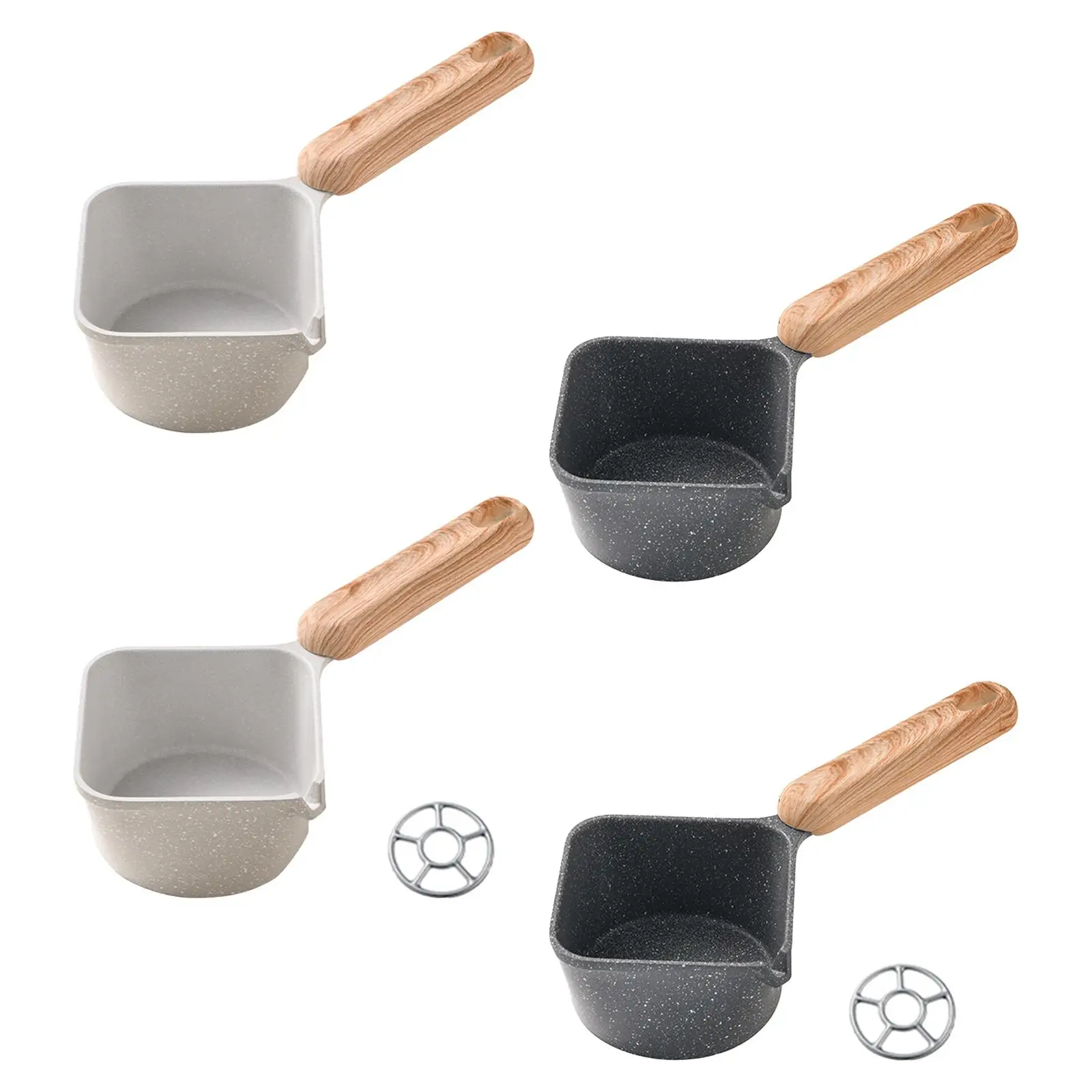 Butter Warmer Condiment Sauce Pan with Wooden Handle Anti Scald Coffee and Milk Warmer Small Soup Pot Kitchen for All Stoptops