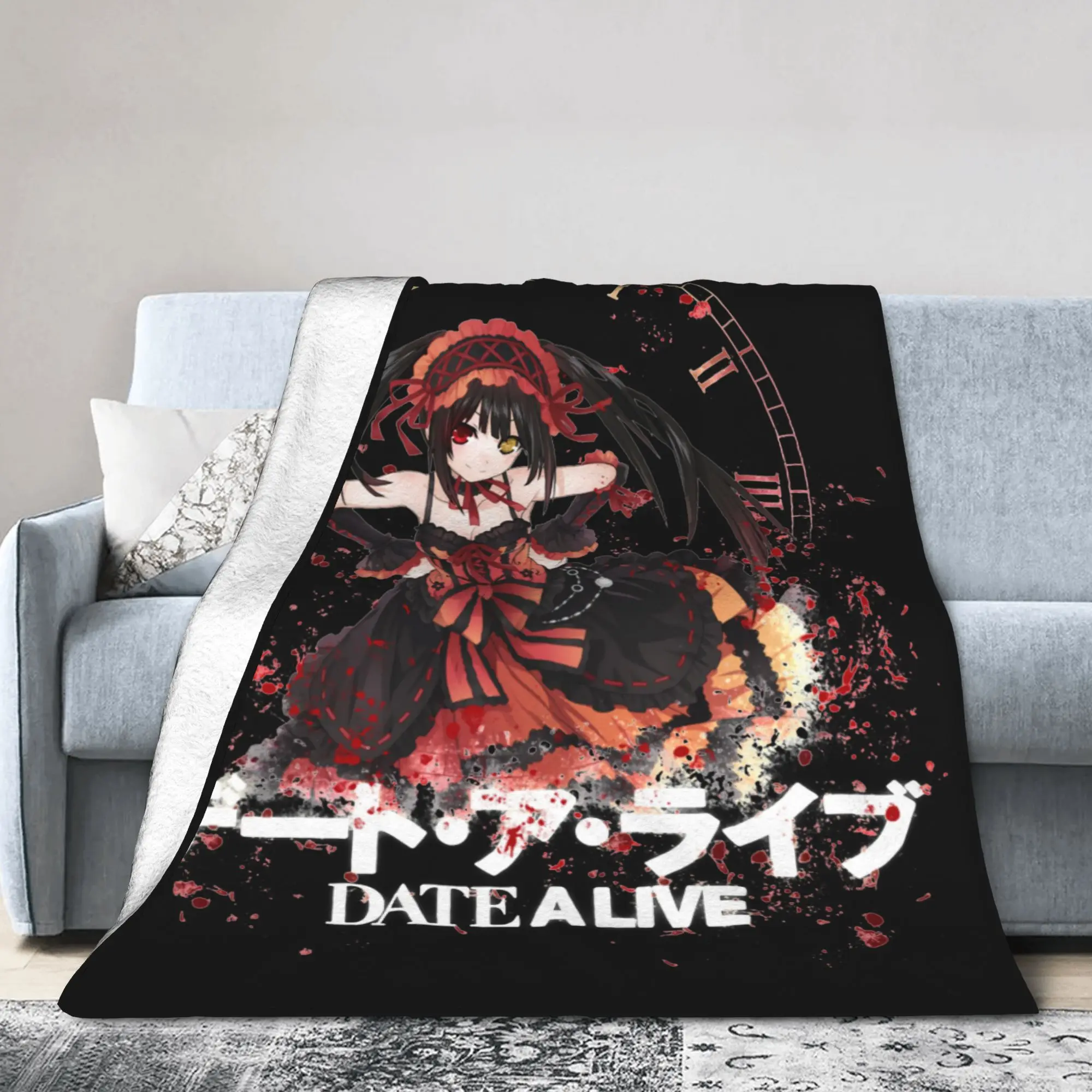 Tokisaki Kurumi Date A Live Plush Blanket  Funny Throw Blankets Anime for Bedspread 150*125cm Soft