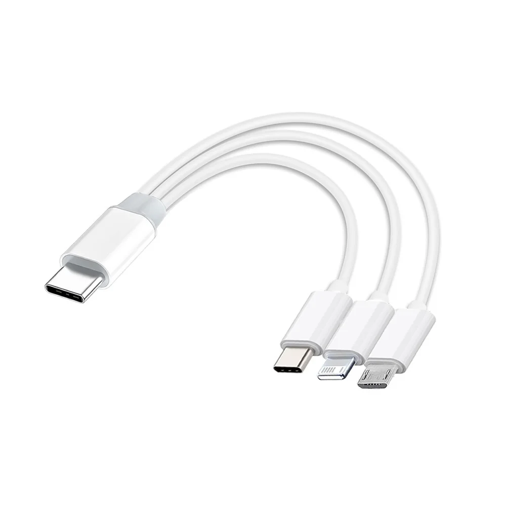كابل شحن PD USB C لأجهزة متعددة سلك شحن قصير 3 في 1 كابل USB عالمي مع طاقة متنقلة IP/Micro USB/Type C