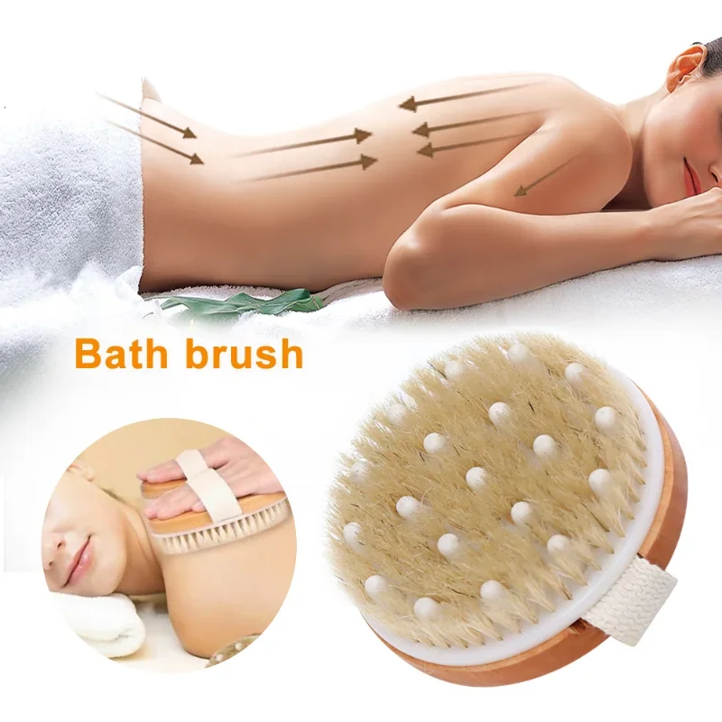 Dry Skin Body Bathing Brush Soft Natural Bristle Spa Exfoliating Wooden Body Shower Brush Massage Tools for Cellulite Exfoliates