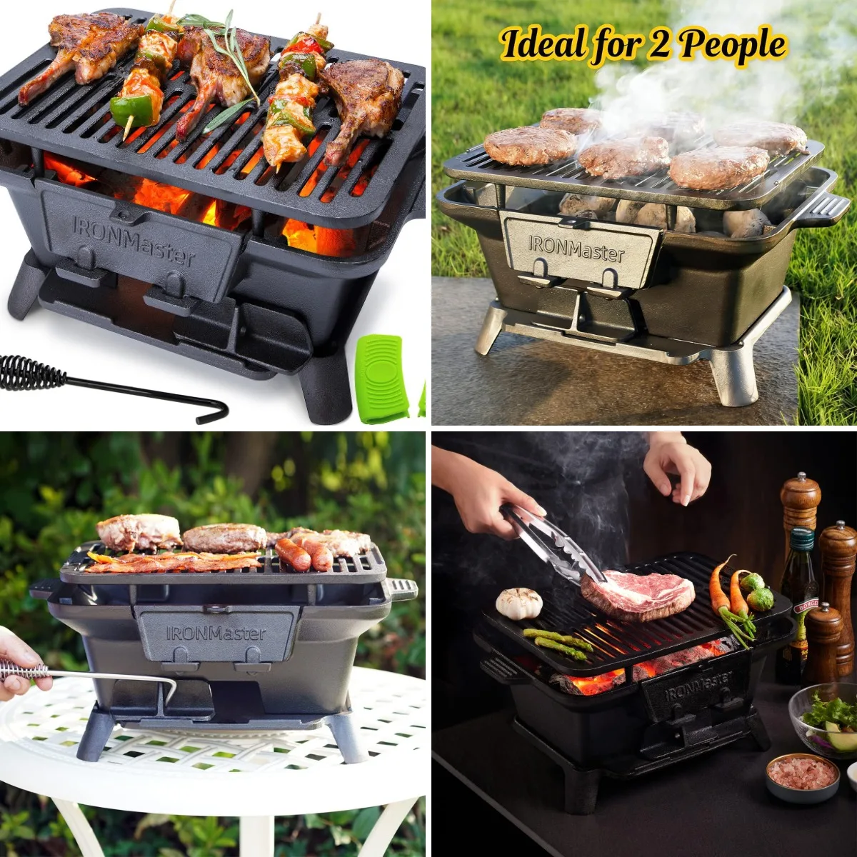 

Hibachi Grill Outdoor, Small Portable Charcoal Grill, Pre-Seasoned Cast Iron, Japanese Yakitori Camping Grill - 2 Heights, Air C