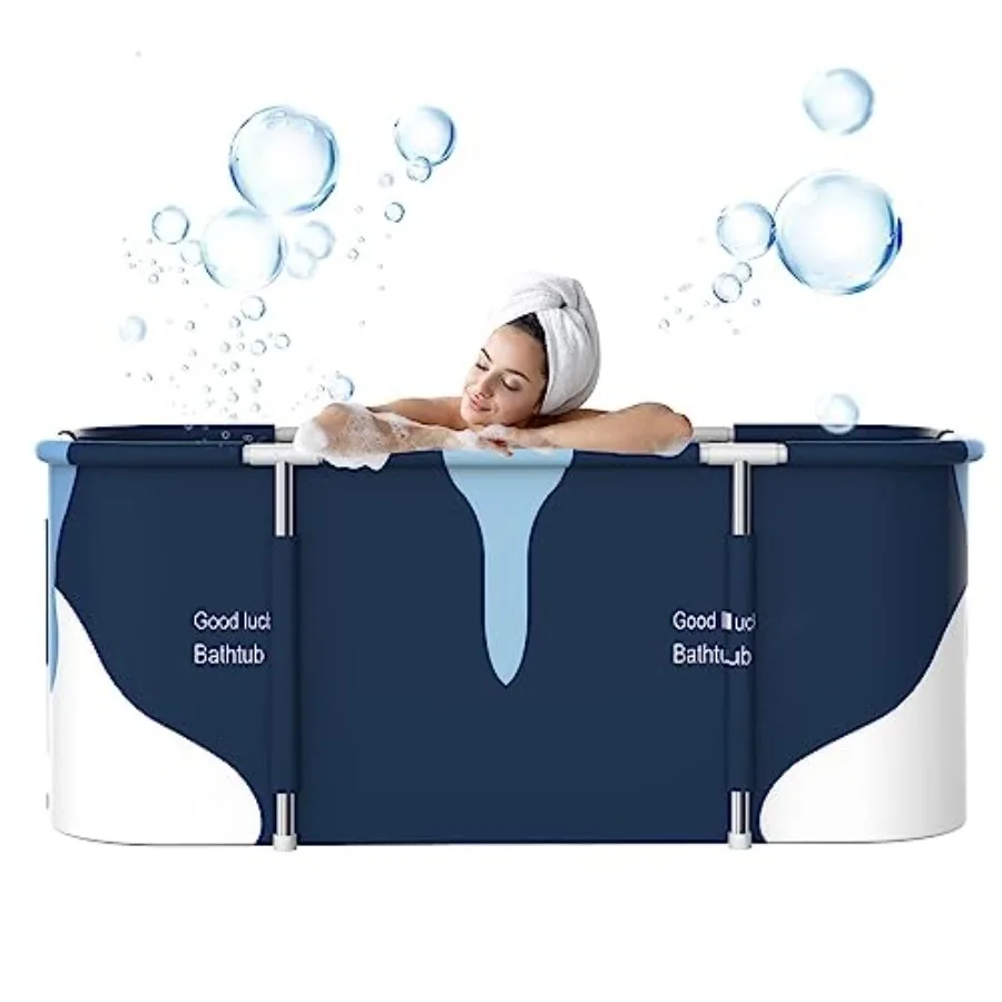 

55" Extra Large Porble Foldable Batub SoakinBainTub wi Mel Frame for Adult Baroom FoldinSPA Tub for Shower Sll Separate Family
