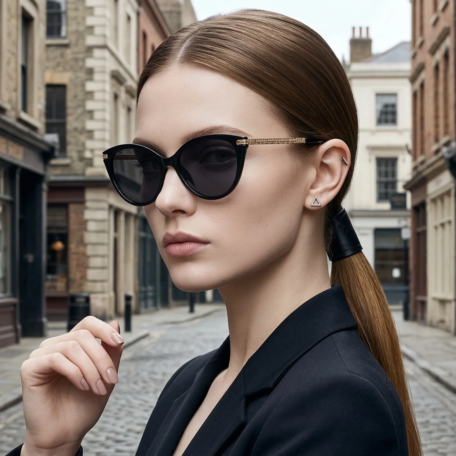 Damen-Sonnenbrille im Cat-Eye-Stil, Retro-Designer-Optik mit Blendschutz-HD-Gläsern und Strukturierten Metallbügeln