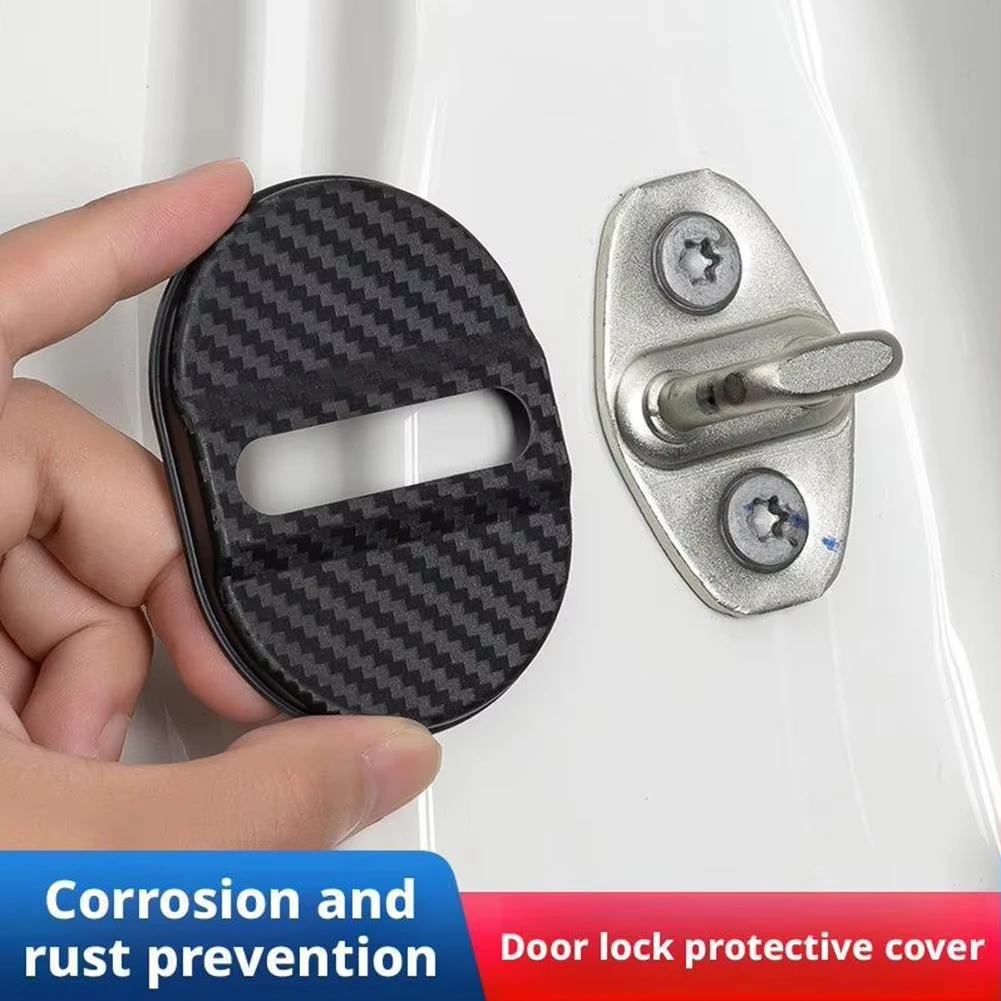 4Pcs Carbon Fiber Door Lock Covers Durable Shock-Absorbing Noise-Reducing Rainproof Easy Peel & Stick Fit for Sedans or SUVs