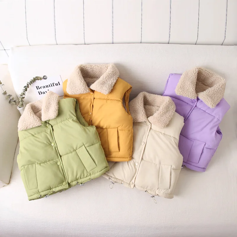 Winter Baby KidsThick Vest Spring Girls Coats Thicken Velvet Sleeveless Jacket Boys Jacket With Drawstring Toddler Children Vest