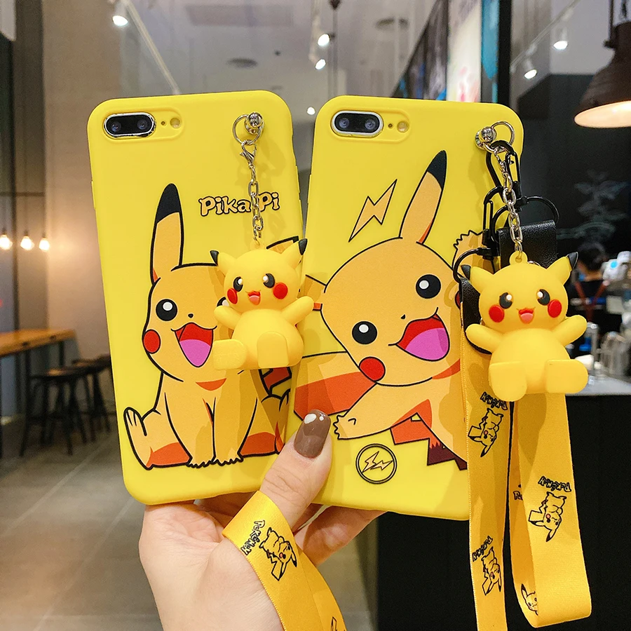 For Xiaomi Redmi 9 9A 9C 10 12C Note 9 9s 10 11 12 Pro Pika Phone Case With Holder Rope