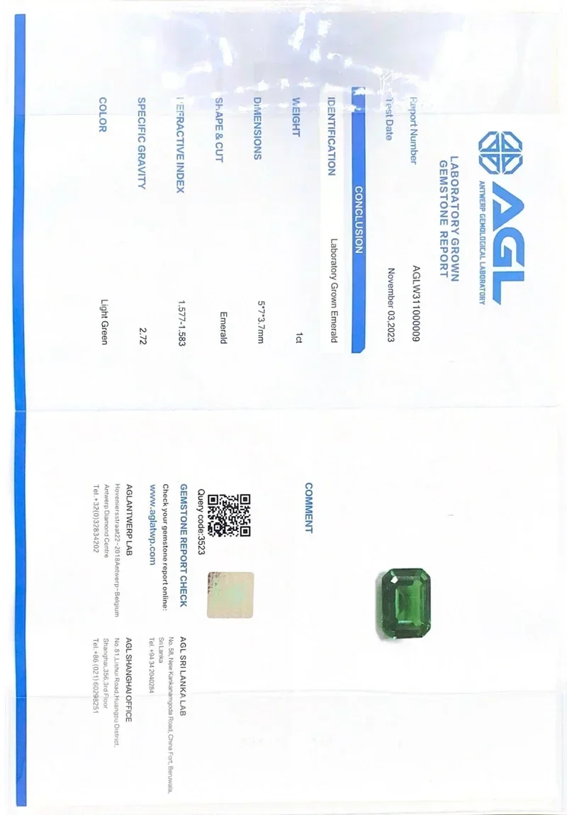 Link om Lab Grown Colombiaanse Emerald Ruby Sapphire Gemstone AGL-rapportcertificering en verzendkostenverschil te dekken