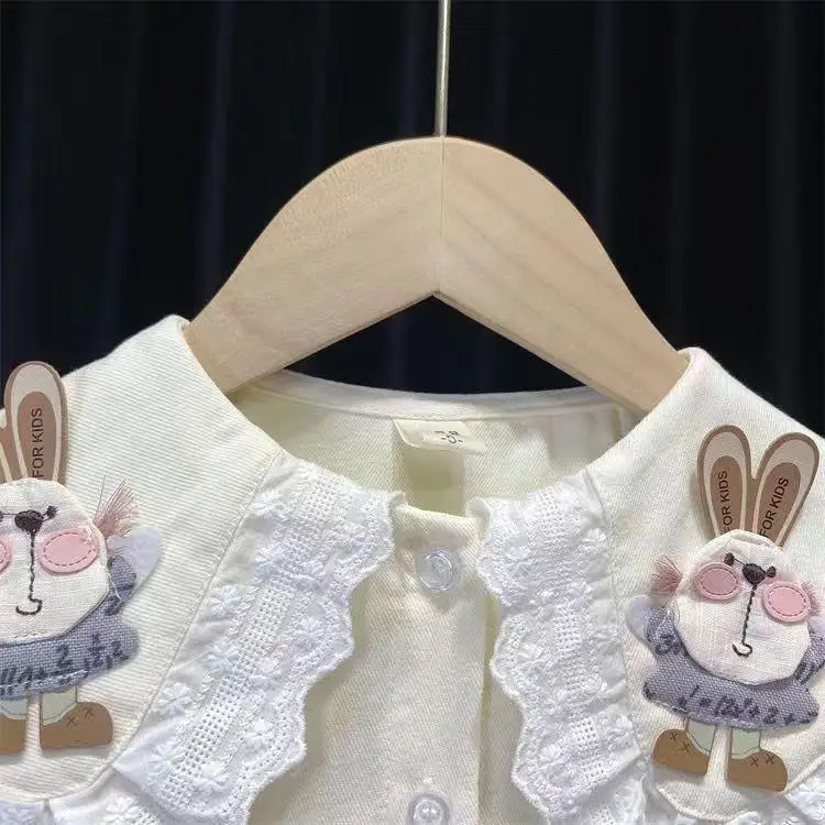 Children Girls denim clothes suits  spring Autumn Kids Girl  jean pants + Cartoon bunny Rabbit shirt fashion 2pcs clothing sets