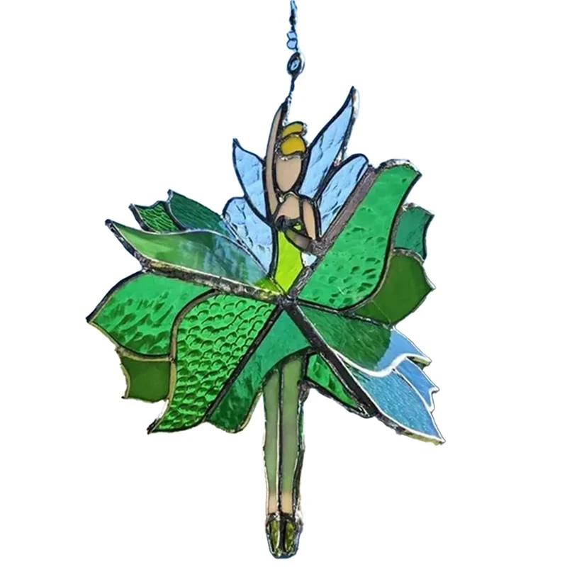AAAF 2X Dancing Lady Stained Glass Spinner Outdoor Hanging Decor Garden Decorations Decorative Wind Spinner Butterfly C