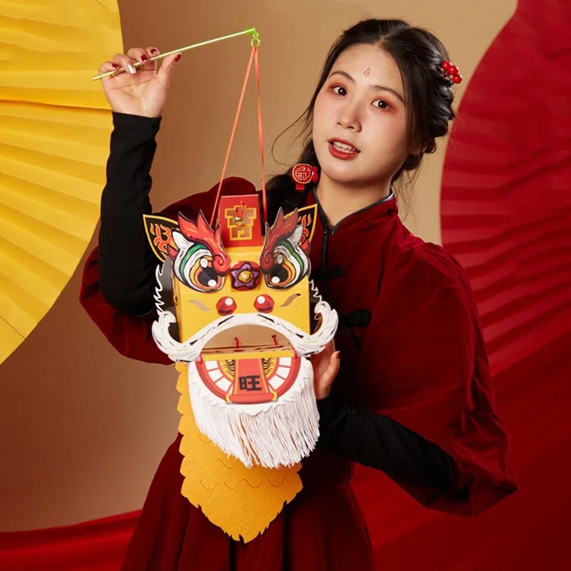 Spring Festival Children\'s Lion Dance Material Package Dragon Traditional Handmade New Year\'s Day Gift Tiger Head Handmade Diy