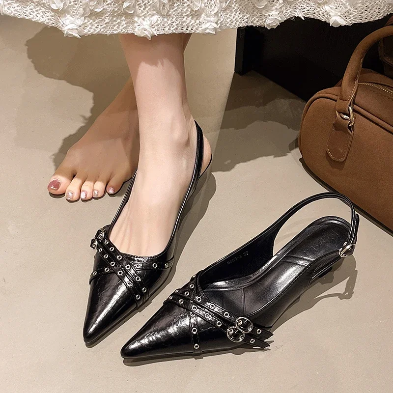 2025 New Women Pointed Toe Sandals High Heels Shoes Woman Slippers Summer Designer Dress Trend Buckle Sexy Shoes