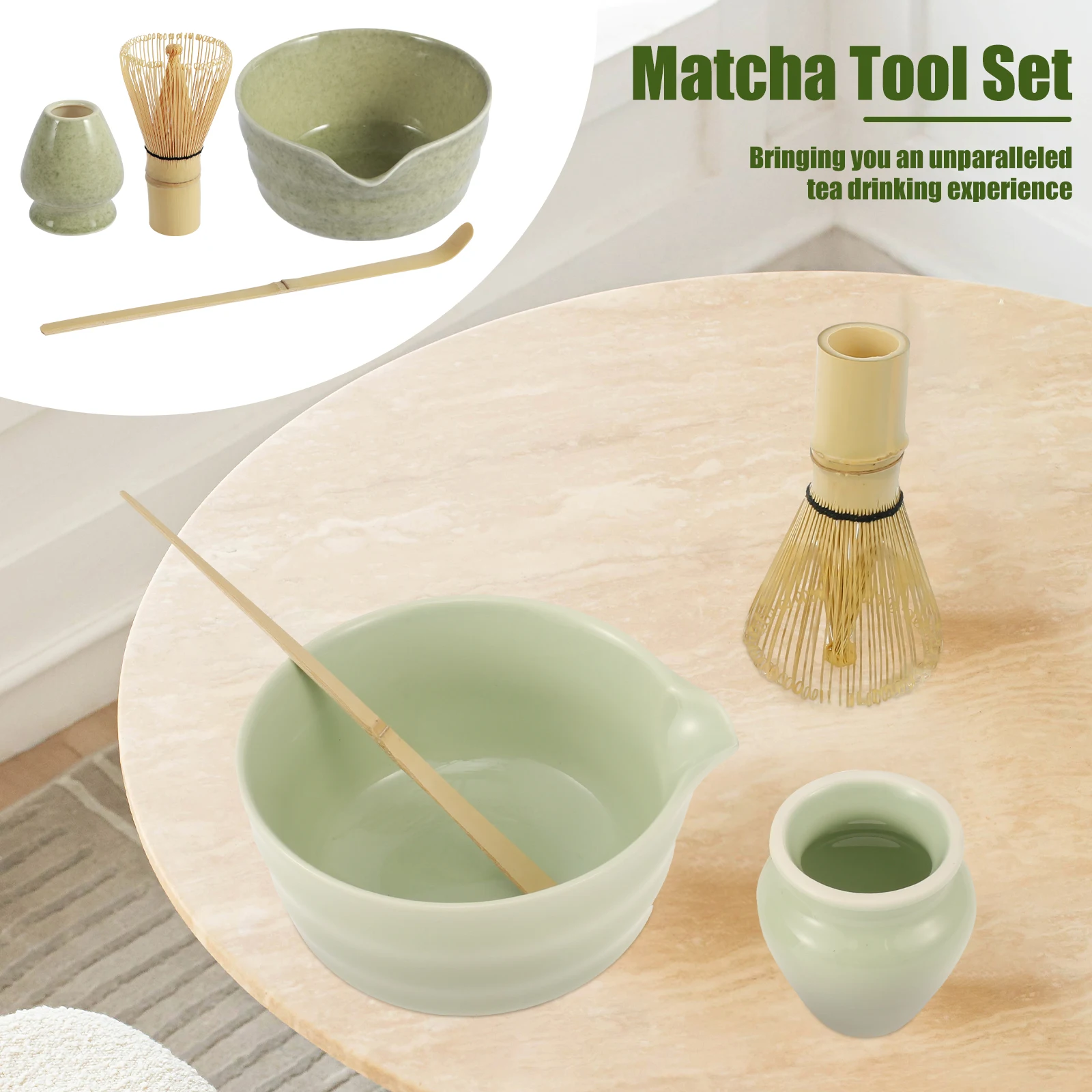 Set di 4 fruste giapponesi per Matcha, in ceramica, frusta in bambù e Set di 4 fruste giapponesi per Matcha, in ceramica, frusta in bambù e