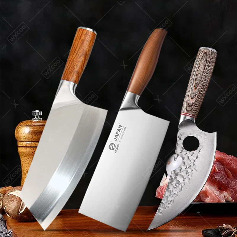 

Stainless Steel Bone Chopping Knife Japanese Kitchen Knives Chef's Meat Cleaver Hand-Forged Boning Knife Fruit Peeler BBQ Tools