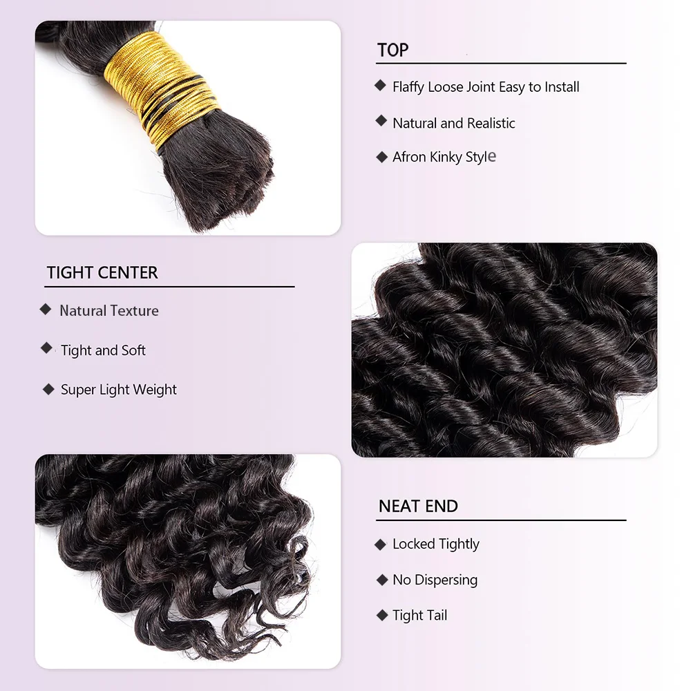 Bulk Human Hair For Braiding Deep Wave Extensions Natural Color 100% Unprocessed Human Hair Braiding Hair No Weft Bundles 50G