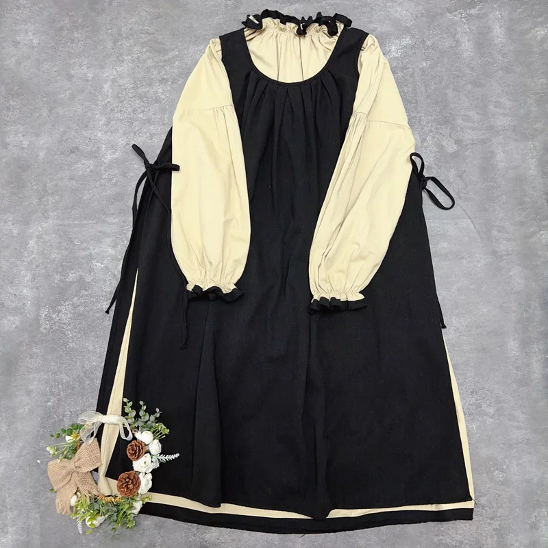 Johnature Vintage French Two-piece Ruffles Loose Casual Vintage Dress Spring New 2024 Cotton Panels Versatile Women Dresses