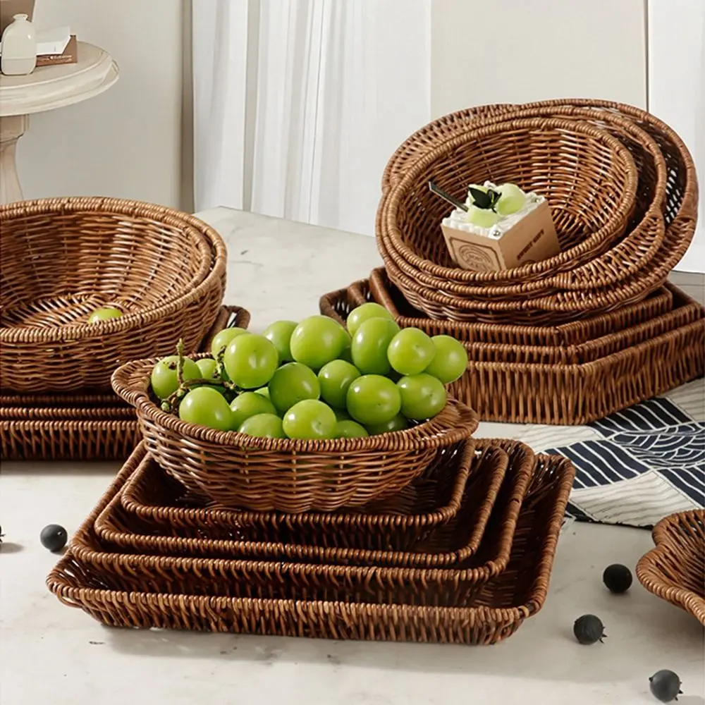 

Твердость, плетеные вручную из ротанга, сотканные вручную, 10-стильные тканые сервировочные корзины цвета хаки, держатель для фруктов, закусок и овощей