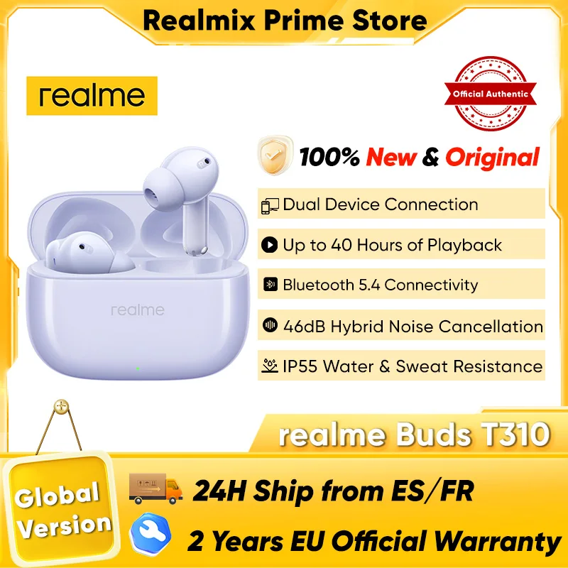Realme Buds T310 Bluetooth-наушники Беспроводные наушники для смартфона realme GT 7 Pro realme 12 Plus 40-часовое общее воспроизведение Realme Buds T310 Bluetooth-наушники Беспроводные наушники для смартфона realme GT 7 Pro realme 12 Plus 40-часовое общее воспроизведение