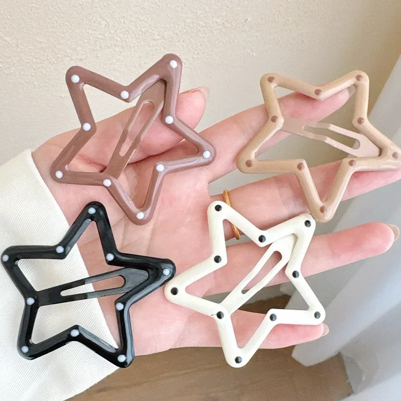 

2PCS Polka Dot Star Hair Clip Women Bangs Creative Geometric Patterns Metal Snap Hair Barrettes Girls Fashion Cute Accessories