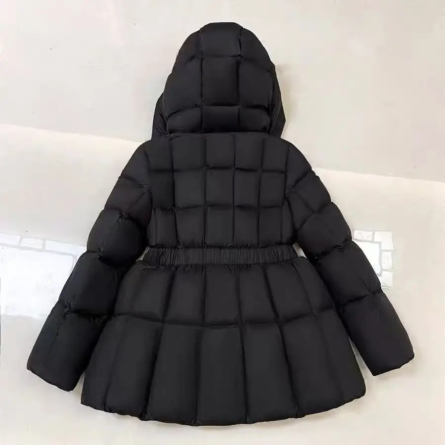 Women Waist Cinched Puffer Coat 2027 Winter Hooded Quilted Down Cotton Jacket Slim Fit Mid Length Warm Parka Female Outerwear