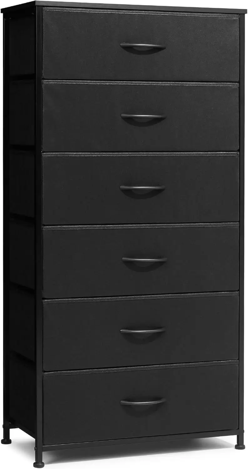 

Dresser for Bedroom with 6 Drawers, Tall Chest of Drawers, Black Dressers Bedroom Furniture, Storage Organizer Unit with Bins