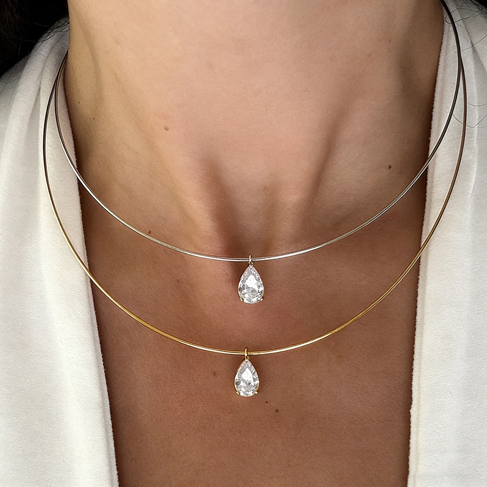 

7*9mm Waterdrop Moissanite Pendant Collar Necklace for Women Solitaire Pear Cut Diamond Certified 925 Silver Choker Neck Chain