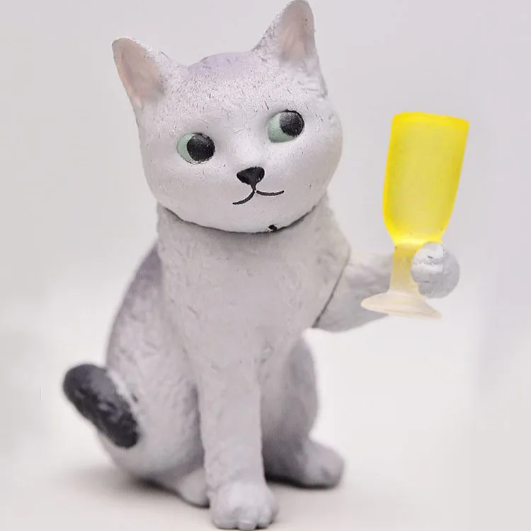 Pequeños animales en el cóctel 3 Gashapon - Figuras de gatitos borrachos - Juguetes coleccionables hechos a mano