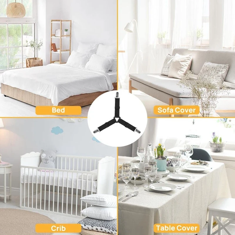 Uchwyt antypoślizgowy pasek na prześcieradło regulowane elastyczne zapięcia z żelaznymi klipsami, uchwyt na prześcieradło dla dopasowane prześcieradła, łatwy montaż