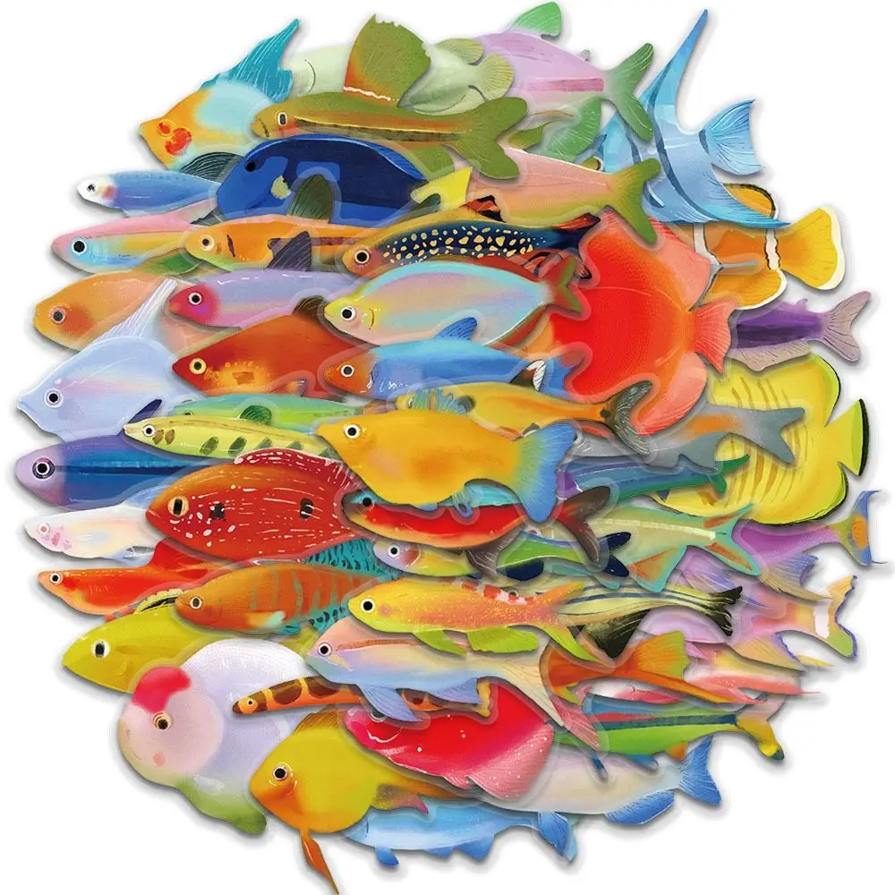 50PCS New Waterproof Fish Transparent Stickers Art DIY Laptop Decal Cartoon Living Room Scrapbook Skateboard Luggage