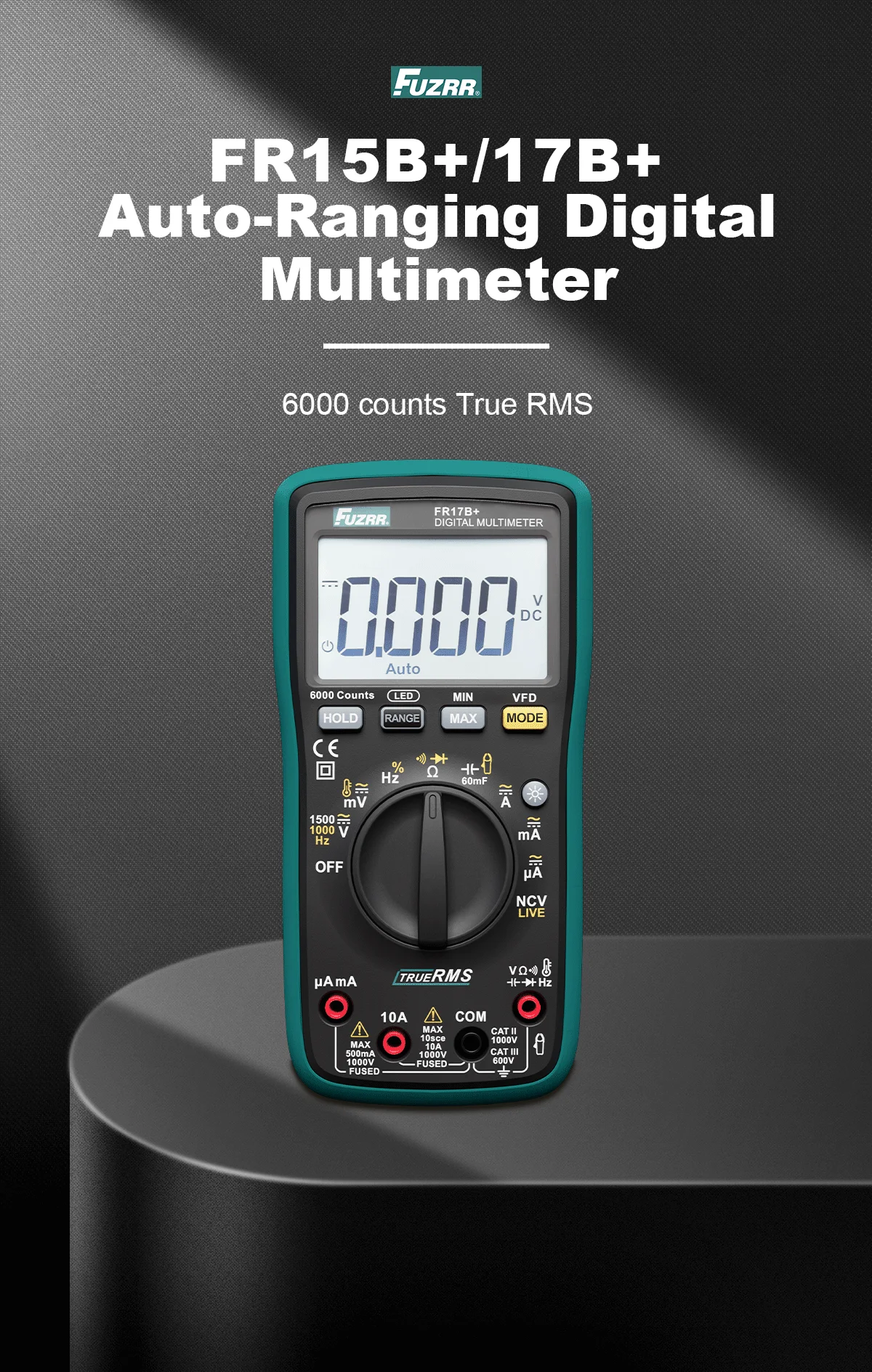 FUZRR FR15B+ FR17B+ Digitales True-RMS-Multimeter mit Auto-Range-Funktion, NCV, AC/DC-Spannungs-, Strom- und Kapazitätsmessung, für die Reparatur von Autoelektrik – Detail 6
