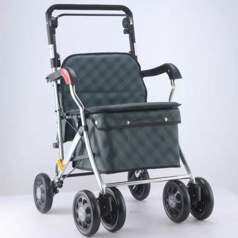 Aluminum alloy elderly hand push shopping cart lightweight four-wheeled driving elderly scooter