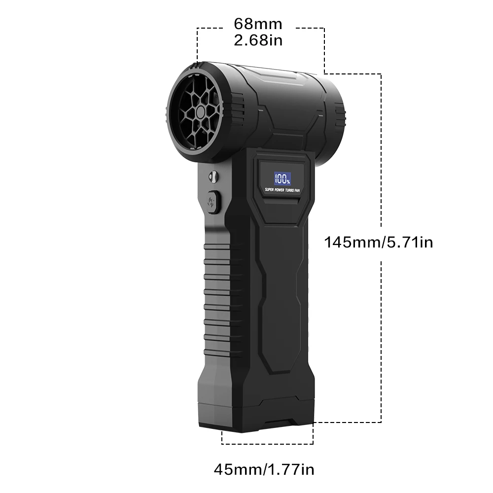 Handheld Turbo Air Duster, 110000RPM High Speed Rechargeable Blower, 4 Speed Adjustable with LED Display & LED Light, 5 Nozzles