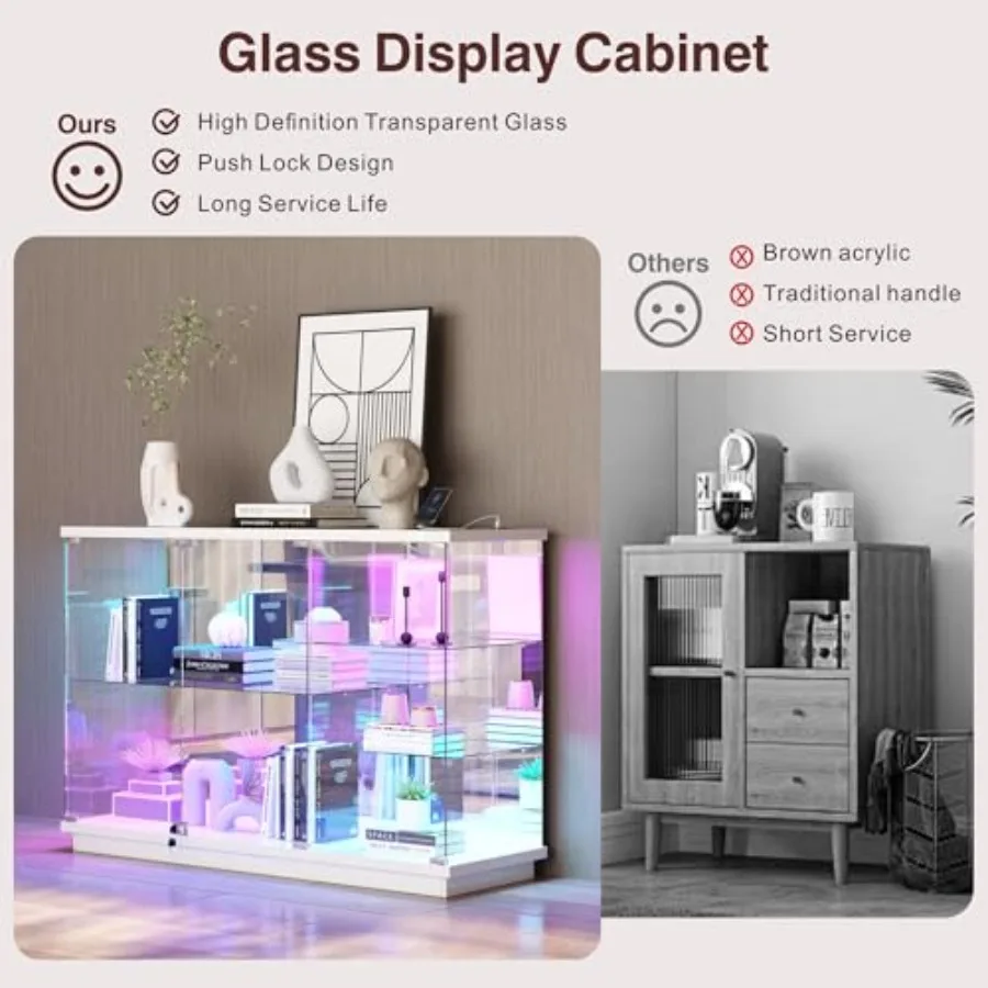 RGB Glass Display Cabinet with Lock for Collectibles: White tempered glass, LED lighting, secure locking mechanism, modern desi view 5