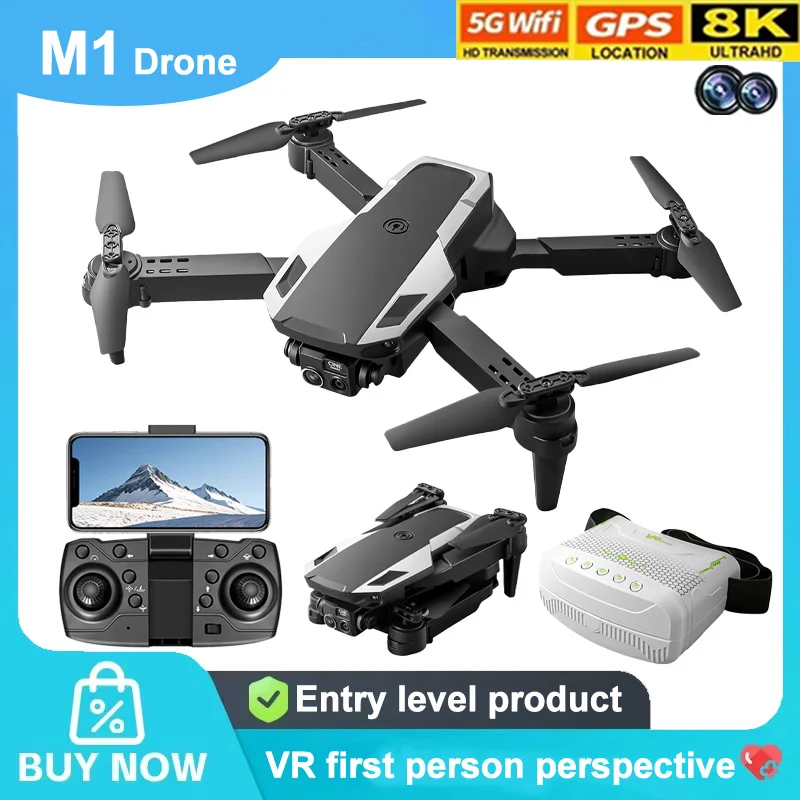 Dron Plegable M1 con Cámara HD, Posicionamiento por Flujo Óptico, Gafas VR, Quadcopter RC Portátil, Dron Aéreo para Exteriores, Juguete para Niños, Regalos