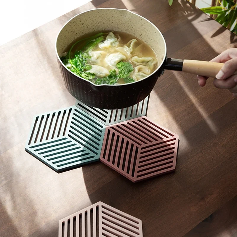 1/4/6PCS Rubber Tableware Insulation Mat Coaster Cup Hexagon Mats Pad Heat-insulated Bowl Placemat Home Decor  Eco-friendly