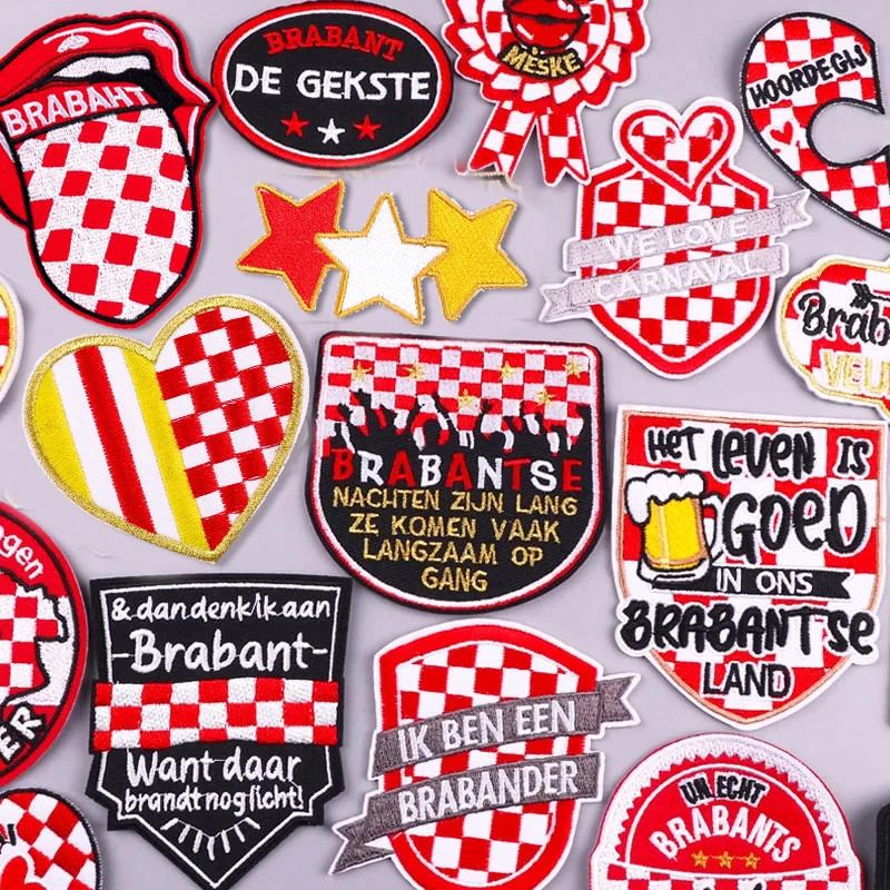 Niederlande Karneval Noord Brabant Stickerei Patches für Kleidung Eisen auf Patches Niederlande Karneval Flagge Bier Emblem Patches
