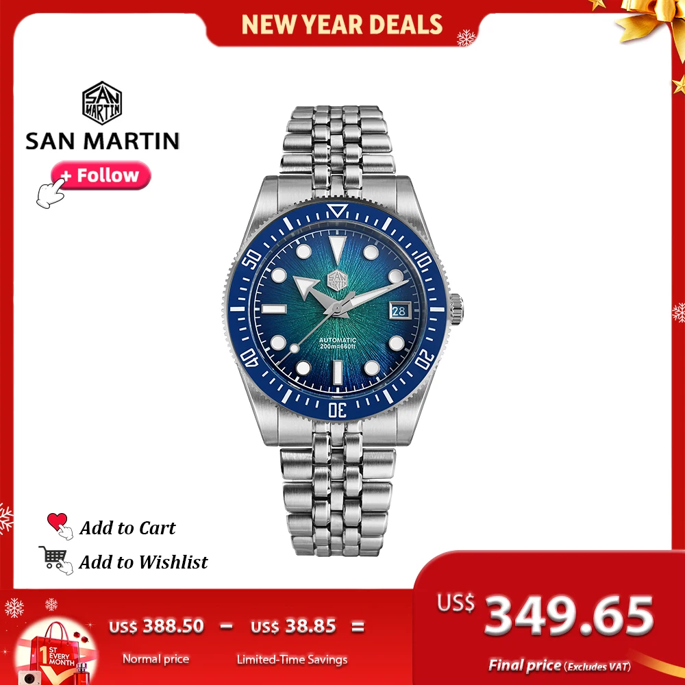 San Martin 37.5-40mm Original Design Luxury Couple Watch Miyota 9015 Automatic Mechanical Men Diver Watches Waterproof SN0148