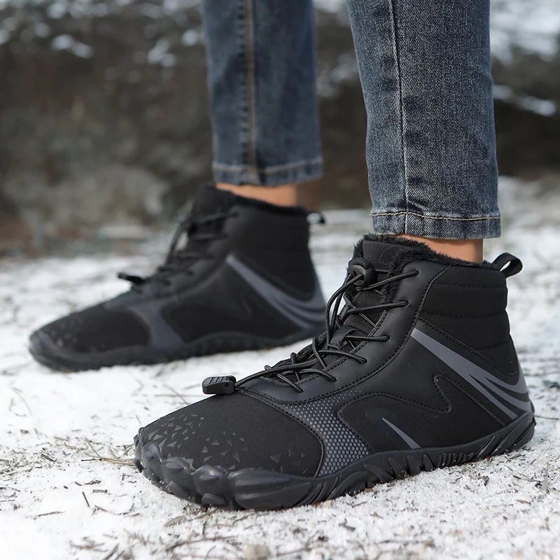 

Winter Unisex Barefoot Snow Boots Plush Warm Ankle Boots Men Women Non-slip Outdoor Waterproof Hiking Shoes Casual Cotton Shoes