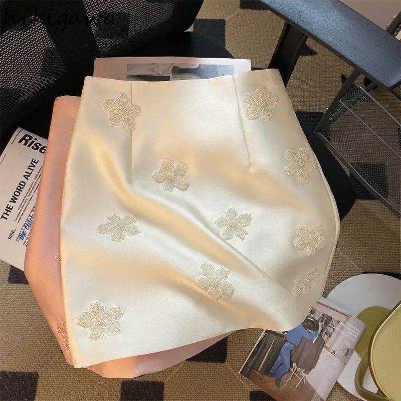 

Women Skirt High Waist A-line Jupe Fashion Beading Vintage Saia Korean Mini Skirts 2025 Faldas Mujer De Moda
